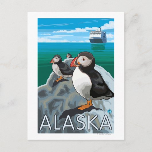 Puffins watching a Cruise Ship Briefkaart (Voorkant)