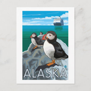 Puffins watching a Cruise Ship Briefkaart