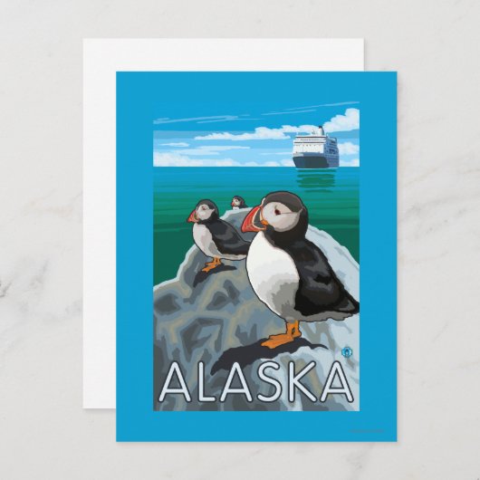 Puffins watching a Cruise Ship Briefkaart (Voorkant / Achterkant)