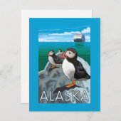 Puffins watching a Cruise Ship Briefkaart (Voorkant / Achterkant)
