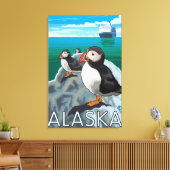 Puffins watching a Cruise Ship Canvas Afdruk (Insitu (Woonkamer))