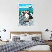 Puffins watching a Cruise Ship Canvas Afdruk (Insitu (Slaapkamer))
