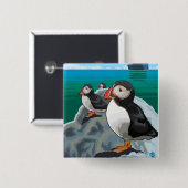 Puffins watching a Cruise Ship Vierkante Button 5,1 Cm (Voorkant /achterkant)
