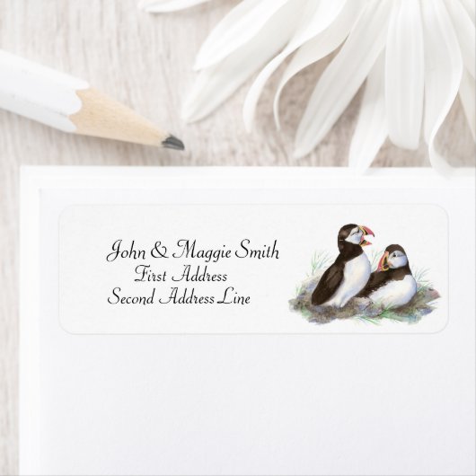 Puffins, Waterverf Bird Collectie Etiket (Insitu)