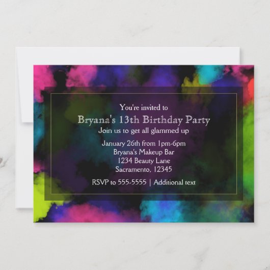 Puffs van kleur make-up beauty party uitnodigingen (Voorkant)
