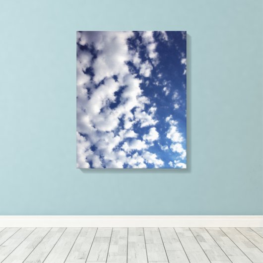 Puffy Clouds on Blue Sky Canvas Afdruk (Insitu (Houten vloer))