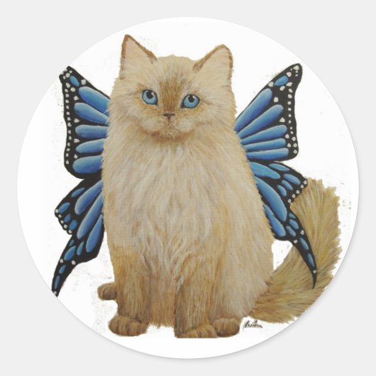 Puffy, de vlinderkat ronde sticker (Voorkant)