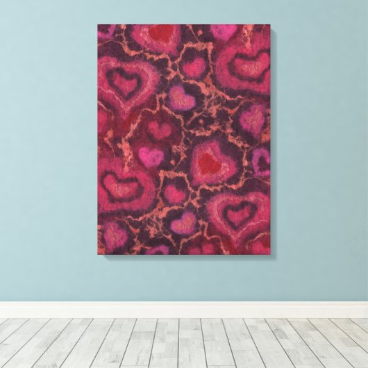 Puffy harten, romantische liefde, roze rood en Bou Canvas Afdruk (Insitu (Houten vloer))