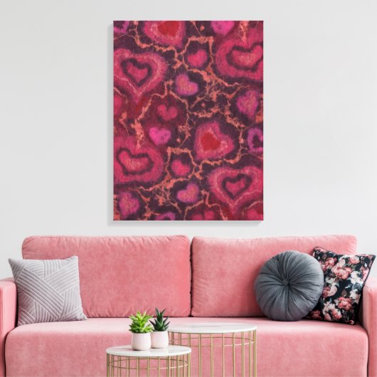 Puffy harten, romantische liefde, roze rood en Bou Canvas Afdruk (Insitu (Woonkamer))