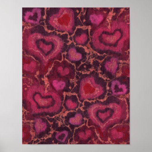 Puffy harten, romantische liefde, roze rood en Bou Poster (Voorkant)