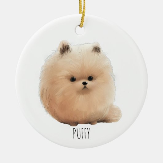 Puffy Pup Kerstversiering Keramisch Ornament (Voorkant)