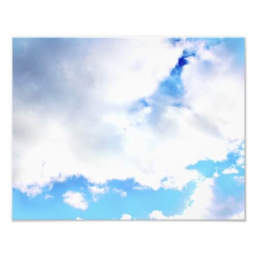 Puffy White Clouds en Blue Sky Foto Afdruk (Voorkant)