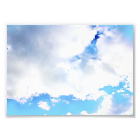 Puffy White Clouds en Blue Sky Foto Afdruk (Voorkant)