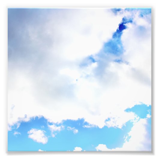 Puffy White Clouds en Blue Sky Foto Afdruk (Voorkant)