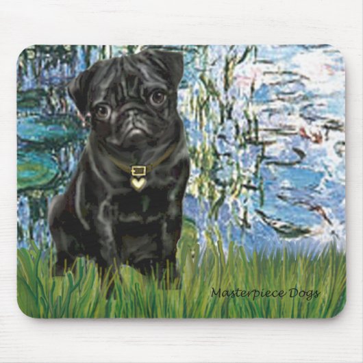 Pug 13 (zwart) - Waterlelies 1 Muismat (Voorkant)