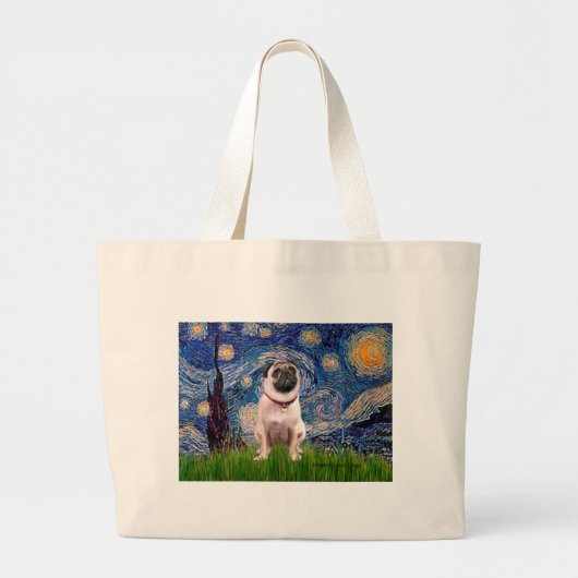 Pug 1 (gezon) - Sterrennacht Grote Tote Bag (Voorkant)