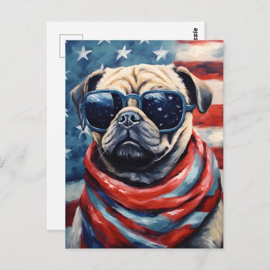 Pug 4 juli Onafhankelijkheidsdag Briefkaart (Voorkant / Achterkant)