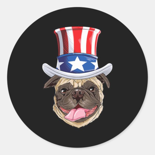 Pug 4 juli Oom Sam Mannen Women American Flag Ronde Sticker (Voorkant)
