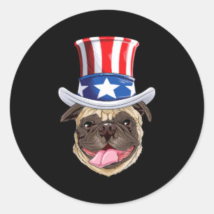 Pug 4 juli Oom Sam Mannen Women American Flag Ronde Sticker