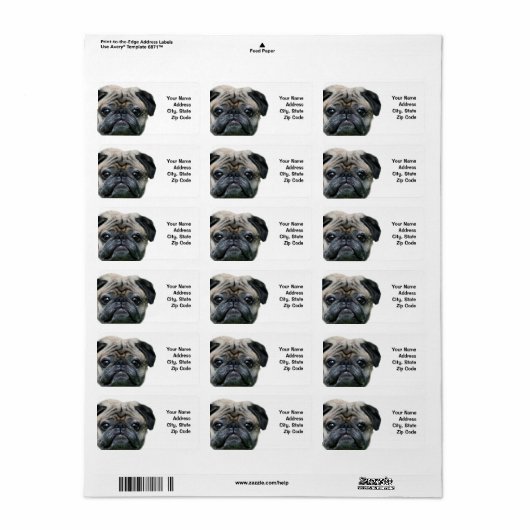 Pug adresetiketten etiket (Full Sheet)