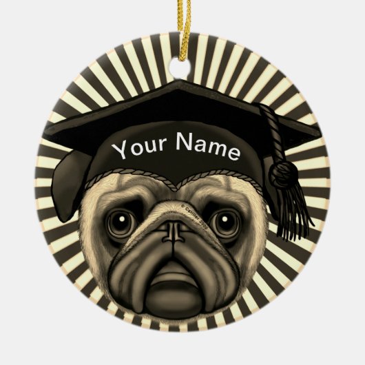 Pug Afstudeerder Keramisch Ornament (Voorkant)
