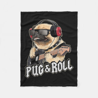 Pug and Roll Leuke Rockstar gitaar Rockin Music Si Fleece Deken