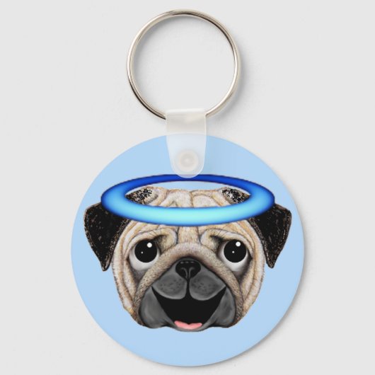 Pug Angel Emoji - Angel Pug Emoji Sleutelhanger (Voorkant)