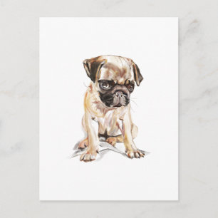 Pug Ansichtkaart – Met de Hand Getekende Hondenill Briefkaart