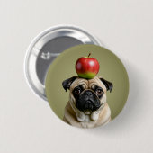 Pug Apple Ronde Button 5,7 Cm (Voorkant /achterkant)