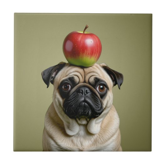 Pug Apple Tegeltje (Voorkant)