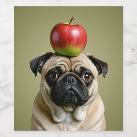 Pug Apple Wijn Etiket (Enkel label)