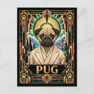 Pug, Art Deco-hond Briefkaart