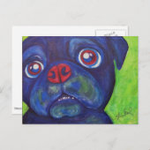 Pug Art "Pugslim enthousiasme" Briefkaart (Voorkant / Achterkant)