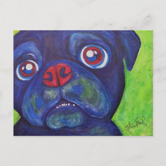Pug Art "Pugslim enthousiasme" Briefkaart (Voorkant)