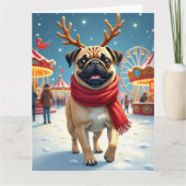 Pug at the Winter Fairgrounds Christmas Painting Kaart (Voorkant)