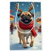 Pug at the Winter Fairgrounds Christmas Painting Medium Cadeauzakje (Voorkant)