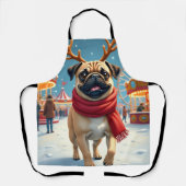Pug at the Winter Fairgrounds Christmas Painting Schort (Voorkant)