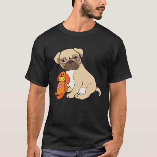 Pug Baby Dog Pug Puppy met Speelgoed T-shirt (Voorkant)