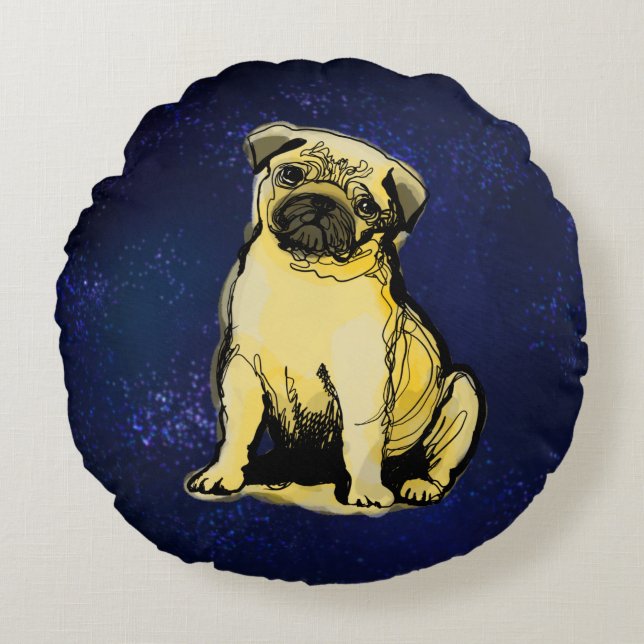 Pug-baby, ronde piloot rond kussen (Voorkant)