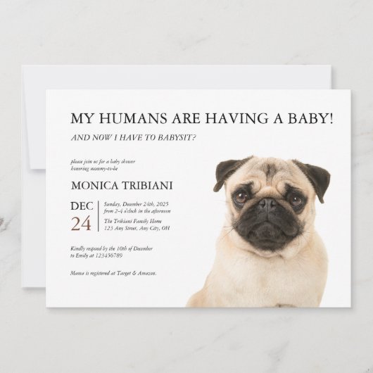 Pug Baby shower minimalistische uitnodiging (Voorkant)