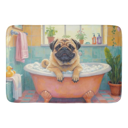 Pug badtijd Mooie badkamerdecoratie Badmat (Voorkant)