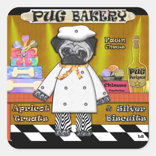 Pug Bakkerij Vierkante Sticker (Voorkant)