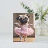 Pug Ballerina Briefkaart (Staand voorkant)