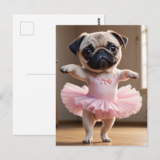 Pug Ballerina Briefkaart (Voorkant / Achterkant)