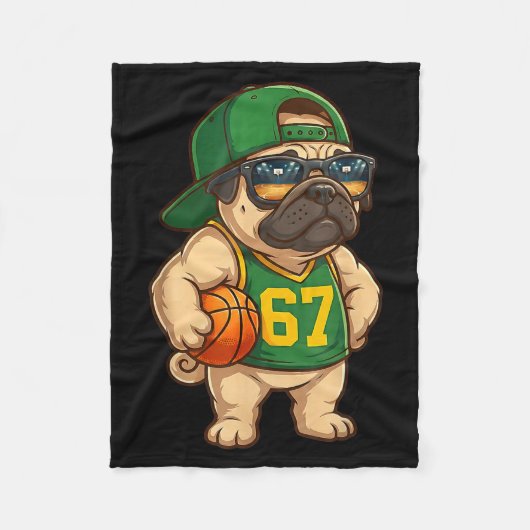 Pug Basketball Dog 67 Gen Alpha Slang Srts Men Boy Fleece Deken (Voorkant)