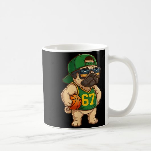 Pug Basketball Dog 67 Gen Alpha Slang Srts Men Boy Koffiemok (Rechts)