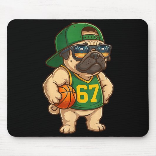 Pug Basketball Dog 67 Gen Alpha Slang Srts Men Boy Muismat (Voorkant)
