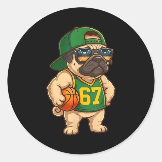 Pug Basketball Dog 67 Gen Alpha Slang Srts Men Boy Ronde Sticker (Voorkant)