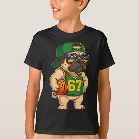 Pug Basketball Dog 67 Gen Alpha Slang Srts Men Boy T-shirt (Voorkant)