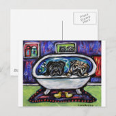 Pug Bathtime Briefkaart (Voorkant / Achterkant)